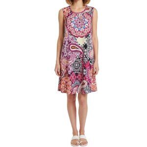 AB Studio Paisley Dress A-Line Sleeveless Colorful Pockets Pullover Size Medium